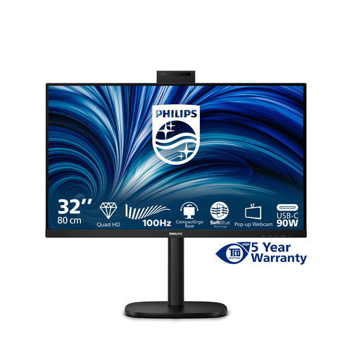 Philips 32" (16:9) Monitor, Qhd Ips, Hdmi, Dp, Usb(5), Usb-C, Lan, Wcam, H/Adj, 4Yr