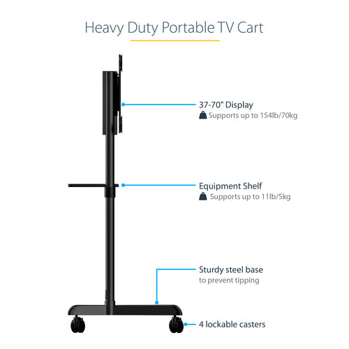 Startech Mobile Tv Cart - Portable Rolling Tv Stand For 37-70" Vesa Display (154Lb/70Kg) -