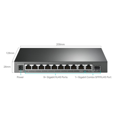 Tp-Link 10-Port Easy Smart Gigabit Switch, Poe+(8), Sfp (1) 123W, Metal Case, 5Yr