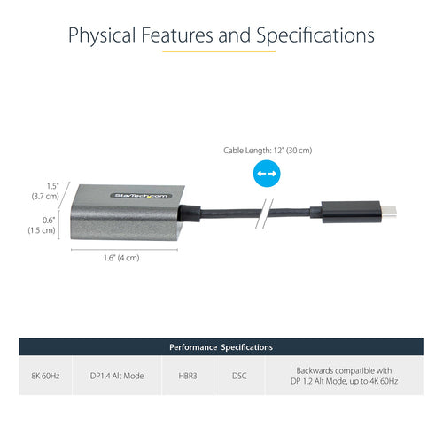Startech USB C To Displayport Adapter - 8K/4K 60Hz Usb-C To Displayport 1.4 Adapter Dongle