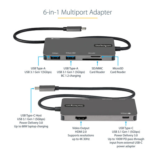 Startech Usb-C Multiport Adapter, 4K Hdmi, Pd, Sd, Usb, 3Yr