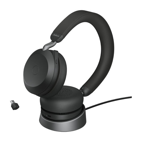 Jabra Wireless Evolve2 75 Uc Stereo Bluetooth Anc Headset W/Charging Stand+Link 390C Bt