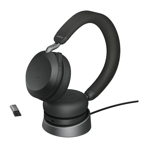Jabra Wireless Evolve2 75 Uc Stereo Bluetooth Anc Headset W/Charging Stand+Link 390A Bt