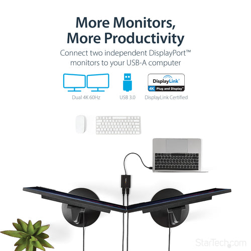 Startech USB To Dual Dp Adapter - 4K 60Hz