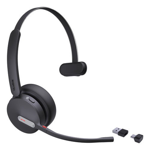 Yealink Wireless (Bh70) Ms Mono Bluetooth Headset Bt51 Dongl, Black, C To A Adapter