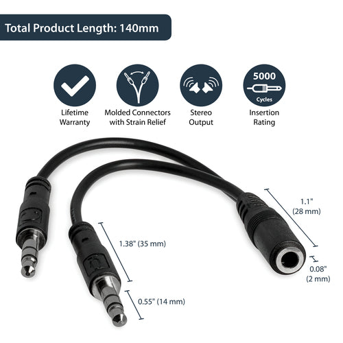 Startech 3.5Mm Stereo Splitter Cable, 4-Position To 2X 3-Position, F To M, Ltw