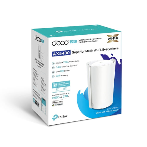 Tp-Link Deco Ax5400 Dsl Mesh Wi-Fi 6 Modem, Gbe/Wan(4), Rj-11(2), 1-Pack, 3Yr