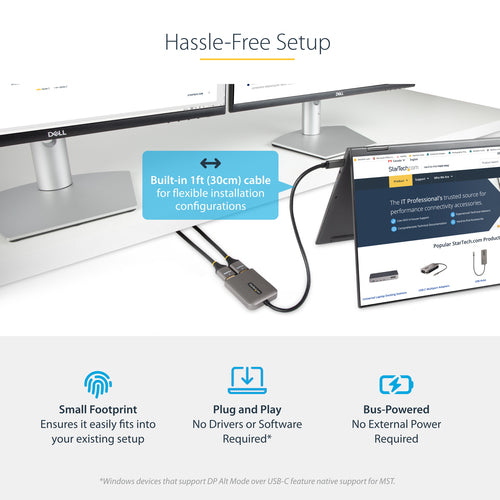 Startech Usb-C To Dual HDMI Adapter, USB Type-C Multi-Monitor Mst Hub, Dual 4K 60Hz HDMI L