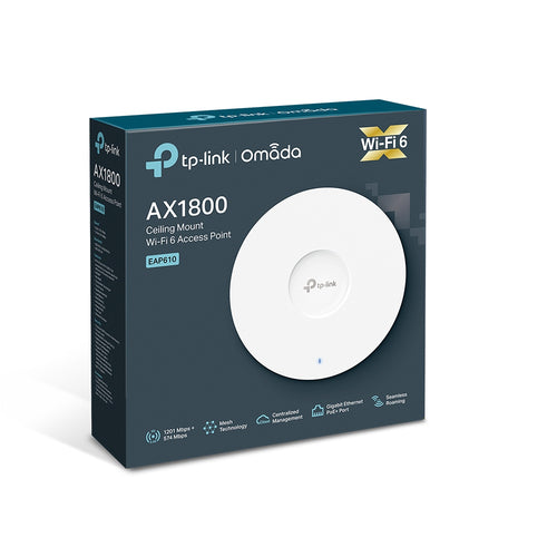 Tp-Link Omada Ax1800 Wi-Fi 6 Dual-Band Ceiling Access Point, Poe+, 5Yr