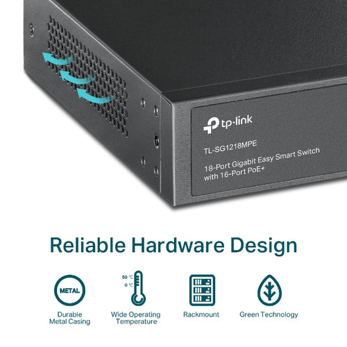 Tp-Link 16-Port Easy Smart Gigabit Switch, Poe+(16), Sfp(2), 250W, Metal Case, 5Yr