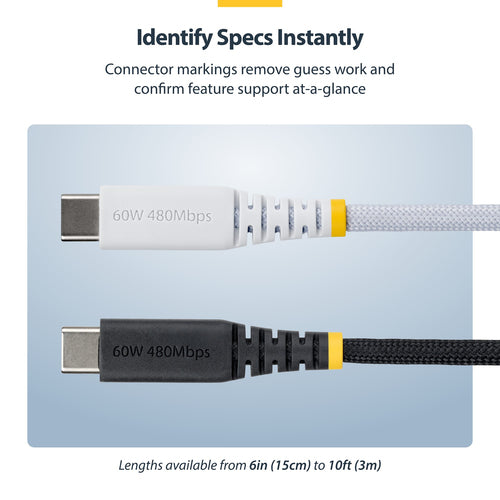 Startech 1M (3.3Ft) White Usb-C Charging Cable, USB C Cord, 60W/3A Pd, Ltw