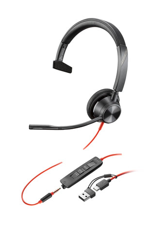 HP Poly Blackwire 3315 Uc , Mono Usb-C Corded Headset , 3.5Mm Incl Usb-A Adaptor