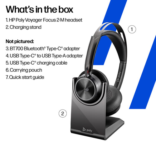 HP Poly Voyager Focus 2 Ms Bt Stereo Anc Bt700 Usb-C Dongle W/Charge Stand Inc Usb-A Adap
