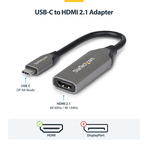 Startech Usb-C To HDMI Adapter, 8K 60Hz / 4K 120Hz, USB C To HDMI 2.1, 3 Yr