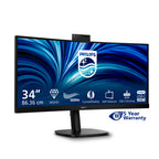 Philips 34" Curve Monitor, Wqhd Va, Hdmi(2), Dp, Usb(5), Usb-C, Lan, Kvm, Wcam, 4Yr