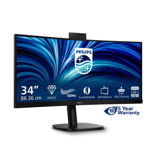 Philips 34" Curve Monitor, Wqhd Va, Hdmi(2), Dp, Usb(5), Usb-C, Lan, Kvm, Wcam, 4Yr