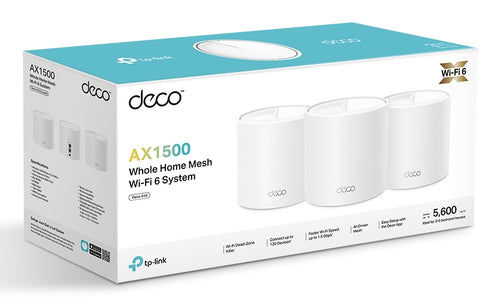 Tp-Link Deco Ax1500 Mesh Wi-Fi 6 Dual-Band System, Gbe(2), 3-Pack, 3Yr