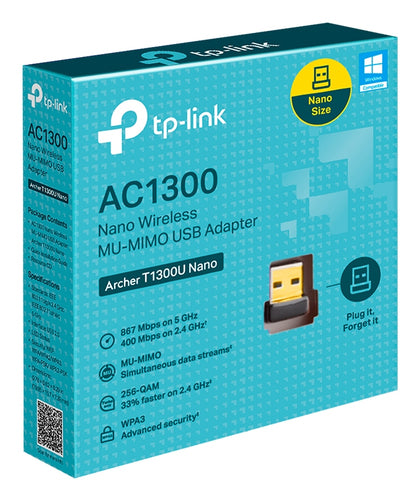 Tp-Link Archer Ac1300 Wi-Fi Dual-Band Nano USB Adapter, Mu-Mimo, 3Yr