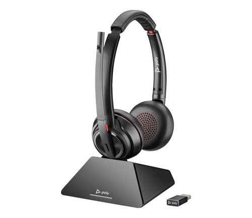 HP Poly Savi S8220 Oth Wireless Ms Stereo Dect Headset,D200 Dongle, Usb-A, Charge Stand