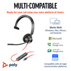 HP Poly Blackwire 3310 Ms Mono Usb-C Corded Headset, Including Usb-A Adaptor