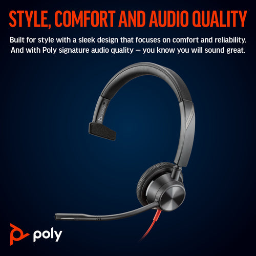 HP Poly Blackwire 3315 Uc , Mono Usb-C Corded Headset , 3.5Mm Incl Usb-A Adaptor