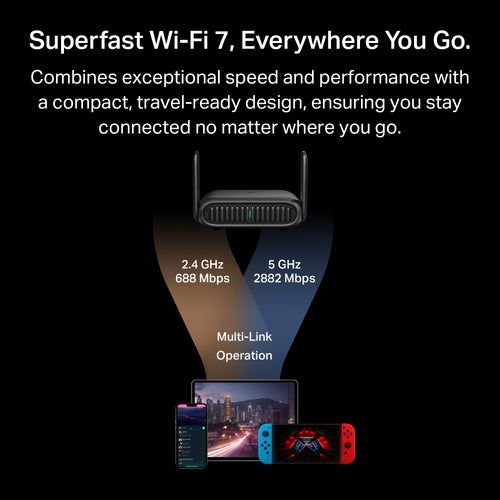 Tp-Link Be3600 Wi-Fi 7 Gigabit Portable Travel Router, 2.5G Wan(1), Gbe Lan(1), 3Yr