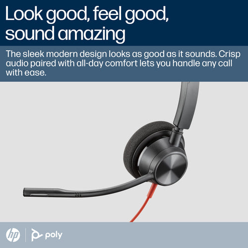HP Poly Blackwire 3310 Ms Mono Usb-C Corded Headset, Including Usb-A Adaptor