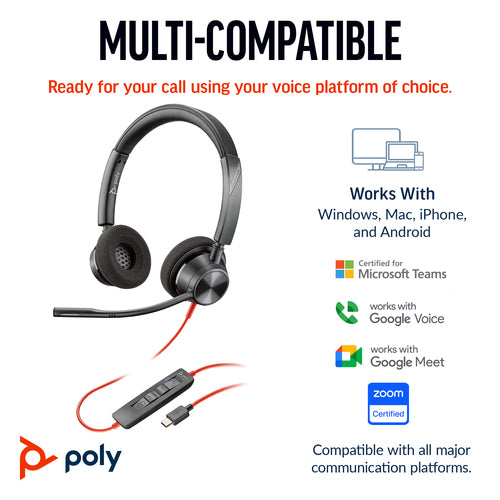 HP Poly Blackwire 3320, Uc, Stereo Usb-C Corded Headset, Including Usb-A Adaptor