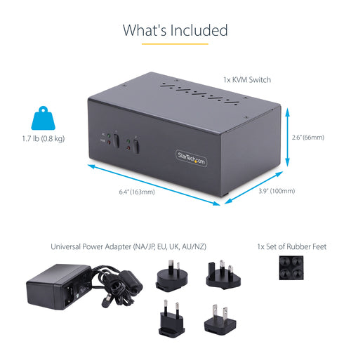 Startech 2-Port Dual-Monitor Dp Kvm Switch, 4K 60Hz, 2X USB 5Gbps, 2X USB 2.0 2Yr