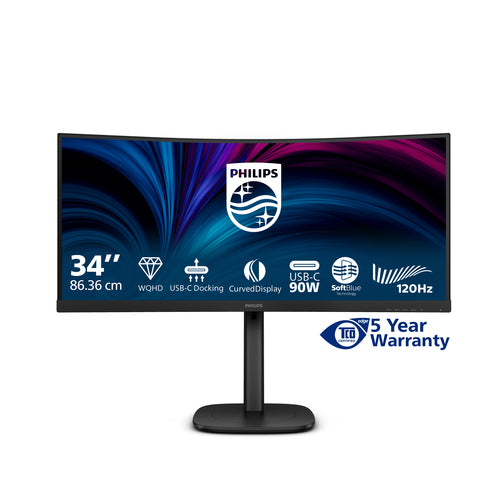 Philips 34" (21:9) Curve Monitor, Wqhd Va, Hdmi, Dp, Usb(5), Usb-C, Lan, Kvm, H/Adj, 4Yr