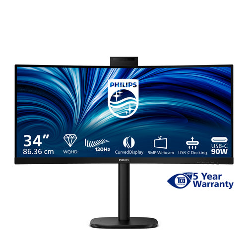 Philips 34" Curve Monitor, Wqhd Va, Hdmi(2), Dp, Usb(5), Usb-C, Lan, Kvm, Wcam, 4Yr