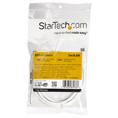 Startech 2M Usb-C To Usb-C Cable, 100W, White, 2Yr