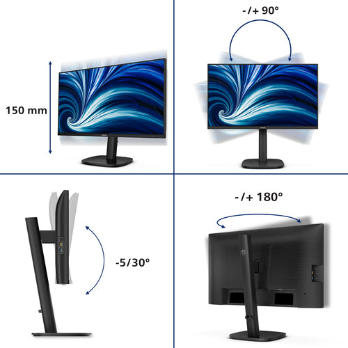 Philips 24" (16:9) Monitor, Fhd Ips, Hdmi, Dp, Usb(5), H/Adj, Spk 4Yr