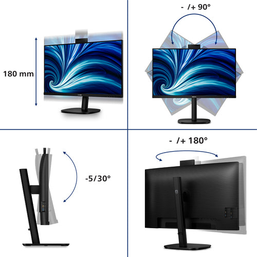 Philips 32" (16:9) Monitor, Qhd Ips, Hdmi, Dp, Usb(5), Usb-C, Lan, Wcam, H/Adj, 4Yr