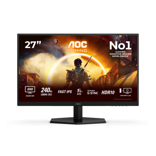 Aoc 27" (16:9) Qhd Ips, 1Ms, 240Hz, Adaptive Sync, Hdmi, Dp, 3Yr