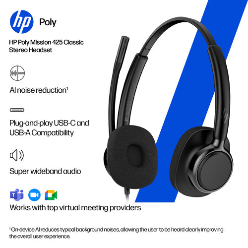 HP Poly Mission 415 Mono USB Wired Classic Headset (Foam Earcushion)