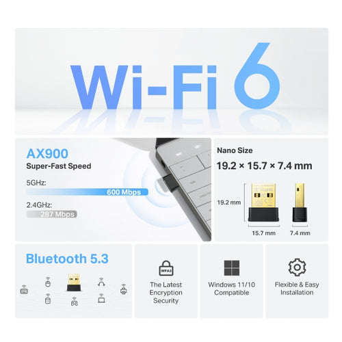 Tp-Link Archer Ax900 Bluetooth 5.3 Wi-Fi 6 Dual-Band USB Adapter, 3Yr