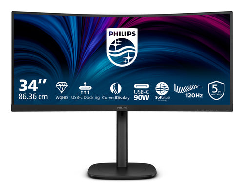 Philips 34" (21:9) Curve Monitor, Wqhd Va, Hdmi, Dp, Usb(5), Usb-C, Lan, Kvm, H/Adj, 4Yr