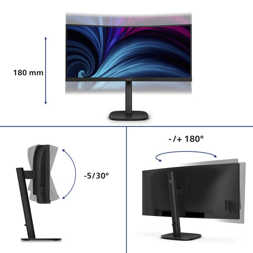 Philips 34" (21:9) Curve Monitor, Wqhd Va, Hdmi, Dp, Usb(5), Usb-C, Lan, Kvm, H/Adj, 4Yr
