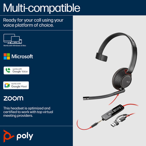 HP Poly Blackwire C5210 Uc Mono Usb-C Corded Headset,3.5Mm Inc Usb-A Adaptor
