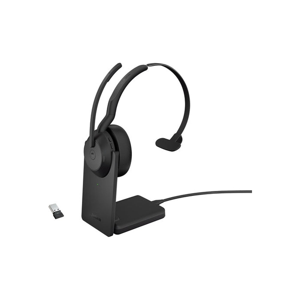 Jabra Wireless Evolve2 55 MS Mono Bluetooth Anc Headset W/Charging Stand+Link390A, USB-A