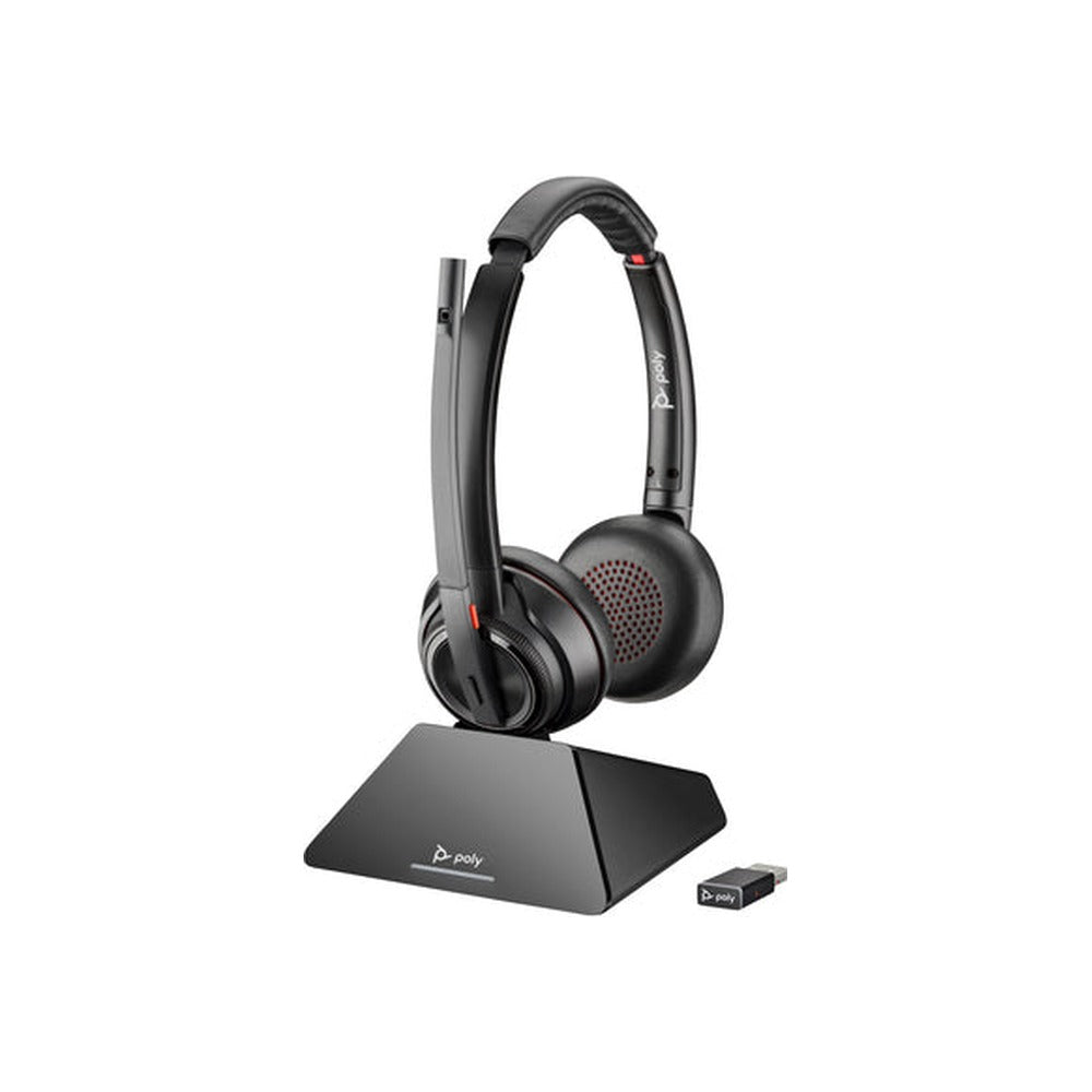 HP Poly Savi S8220 Oth Wireless MS Stereo Dect Headset, D200 Dongle, USB-A, Charge Stand