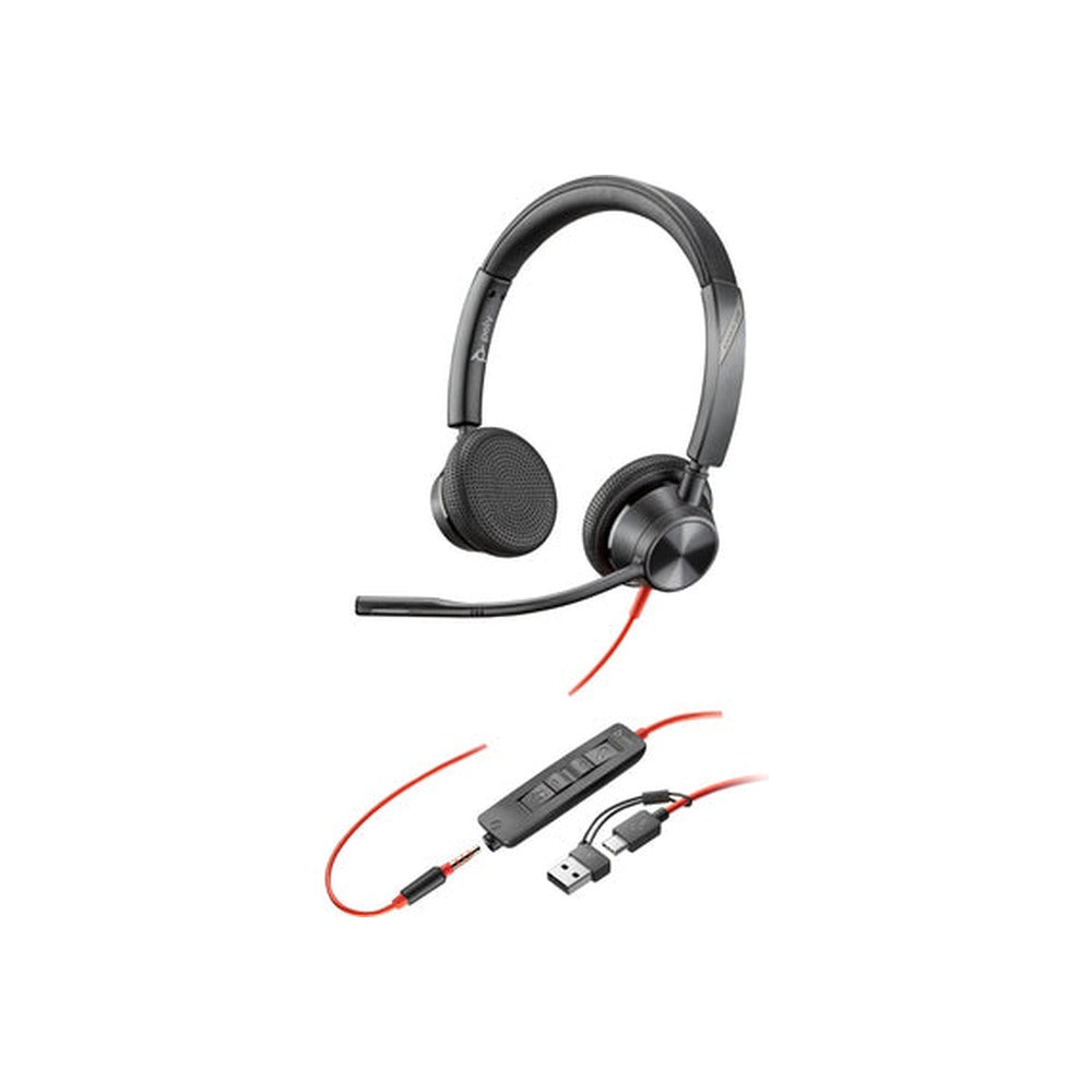 HP Poly Blackwire 3325 UC, Stereo, Wired USB-C Headset, 3.5Mm Inc USB-A Adaptor
