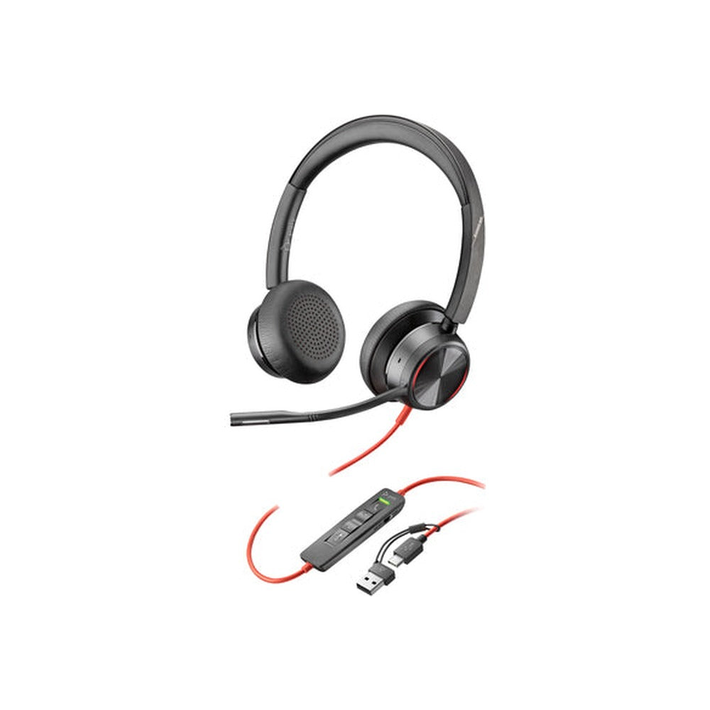 HP Poly Blackwire 8225 UC, Stereo USB-C Wired Headset, Anc, Inc USB-A Adaptor