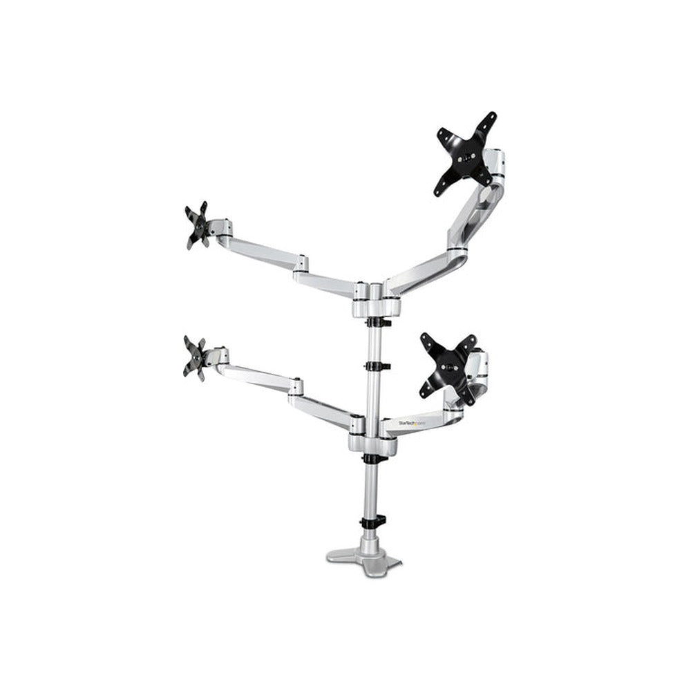 StarTech Quad Monitor Desk Mount <30″, <10Kg, Full Motion, H/Adj, Vesa, Silver