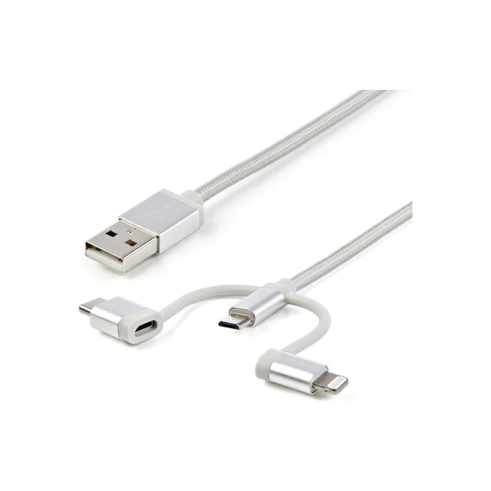 StarTech 1M Usb2.0 To Multiports Cable, Braided, Usb-C/Micro-Usb/Ltn, White