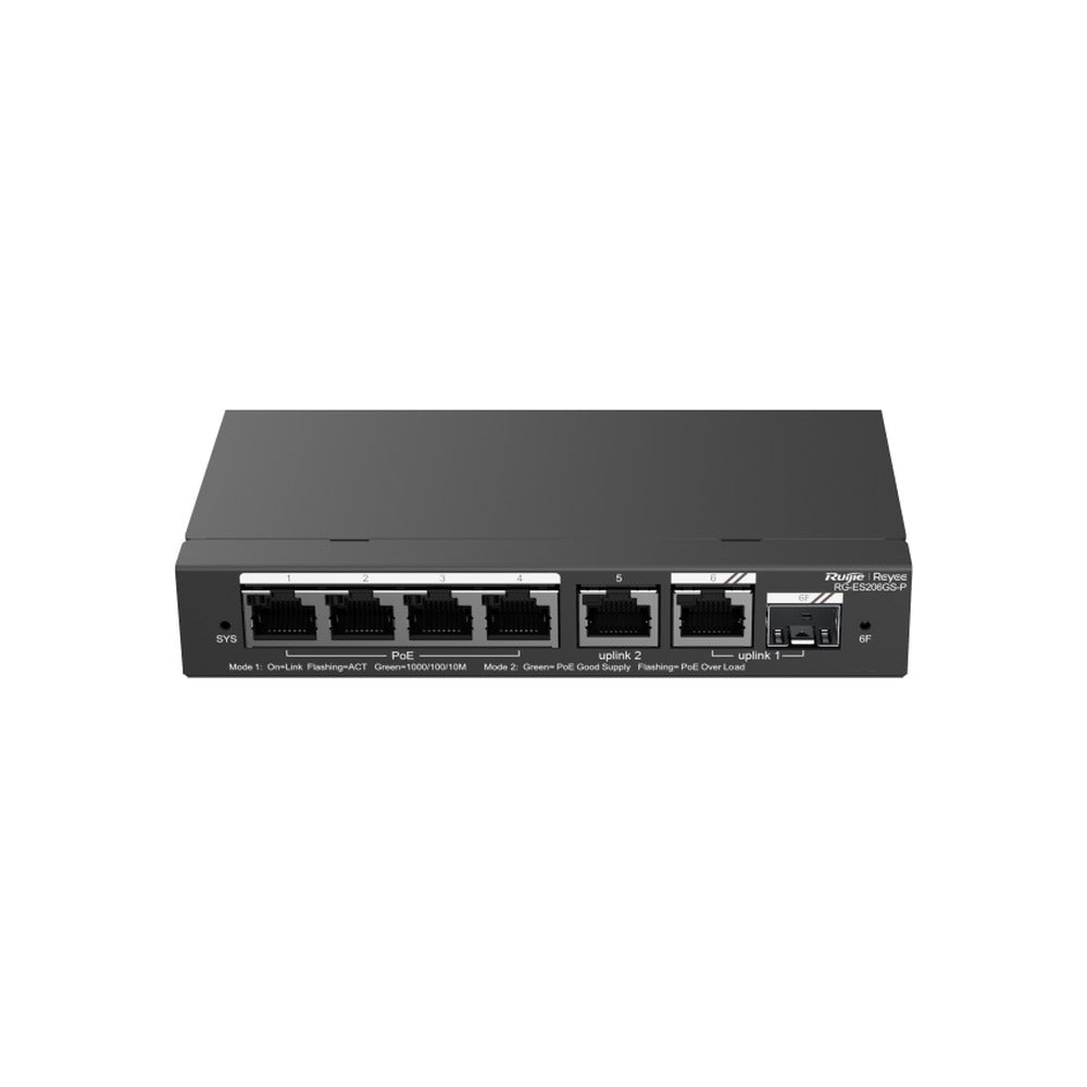 Ruijie Reyee 6P Ge Smart Cloud Managed Switch, 4 PoE+ (54W), 5X Ge + 1X Ge/Sfp Combo