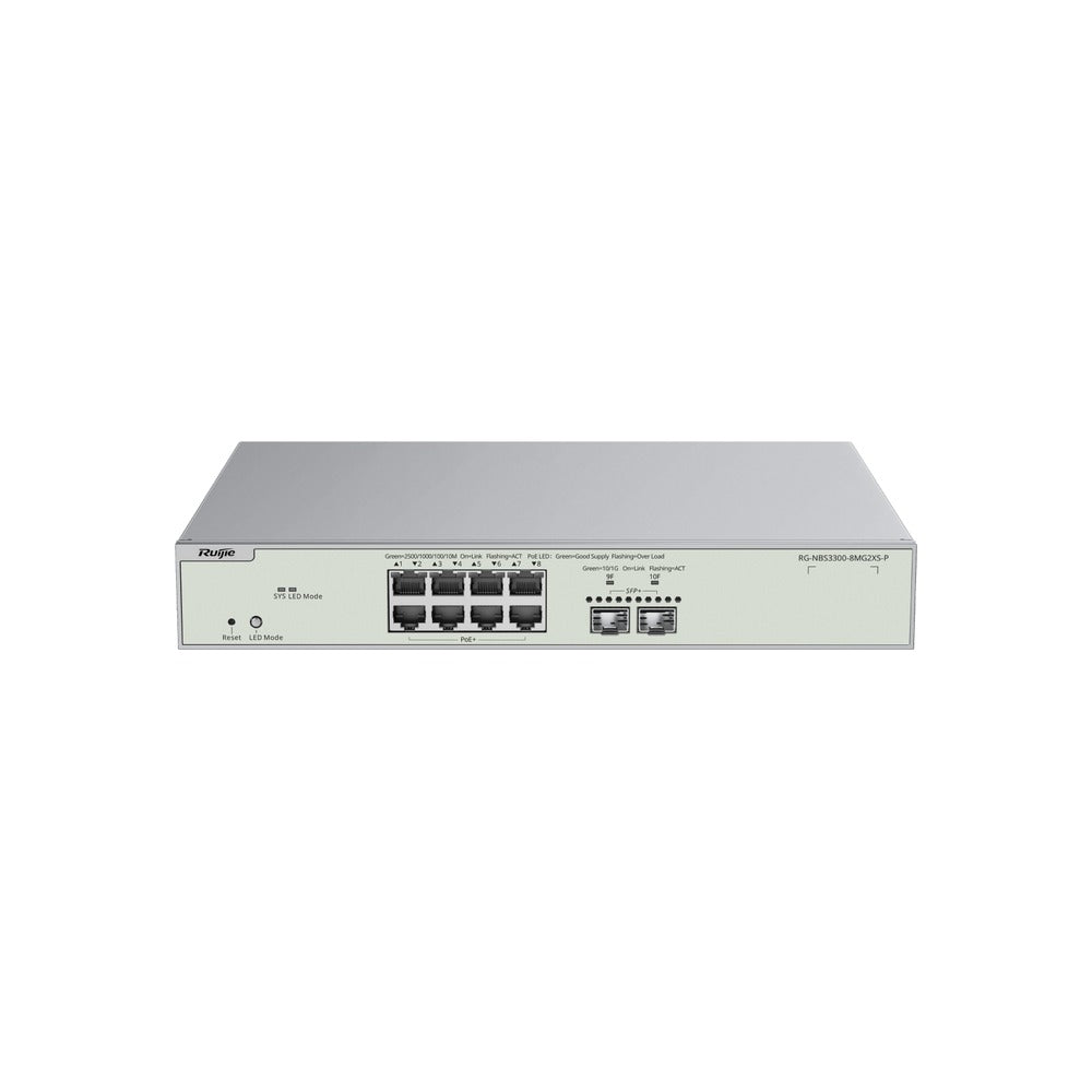 Ruijie Reyee 8P Multi Gigabit L2+ Managed Switch, 8 PoE+(240W), 8X 2.5G + 2X 10G Sfp+