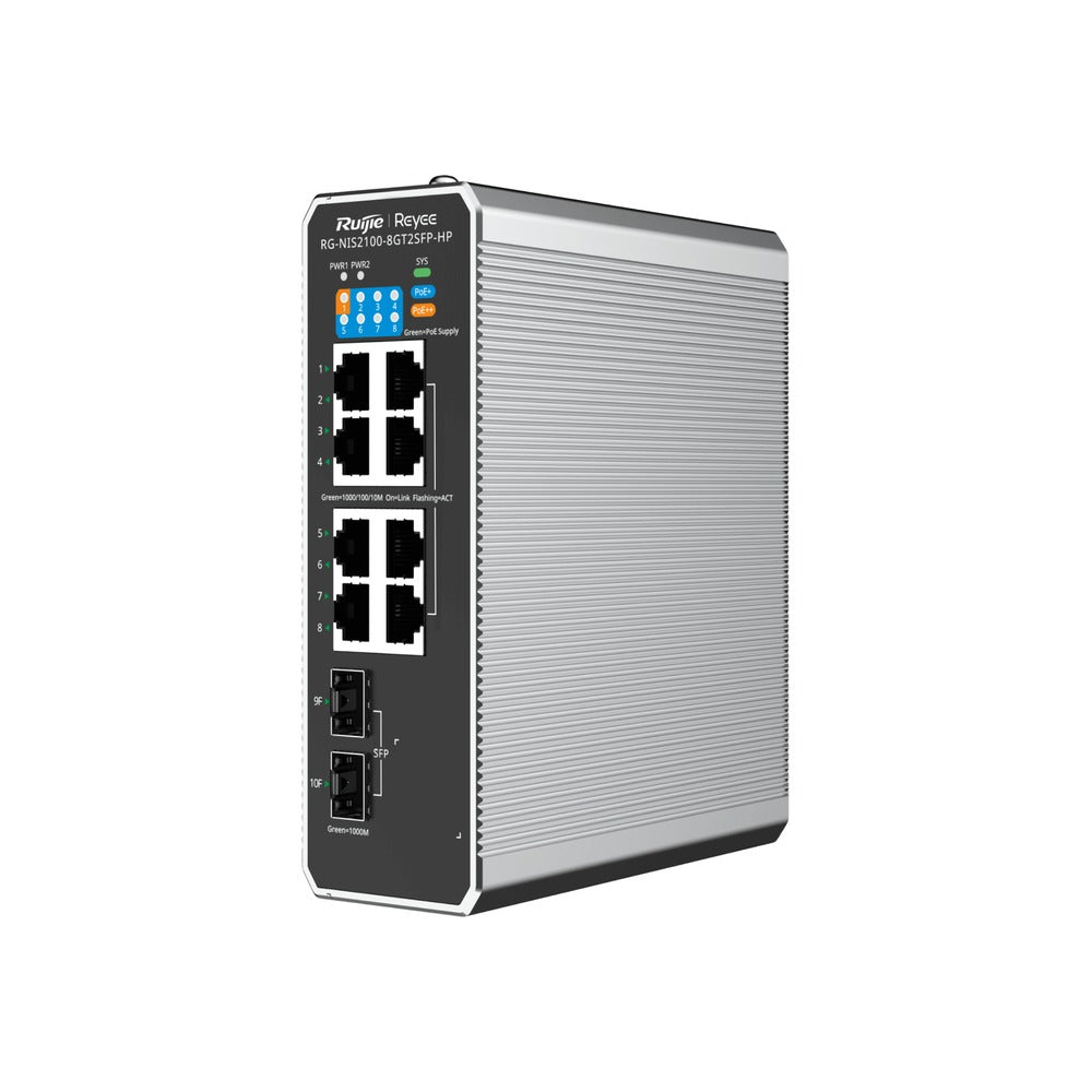 Ruijie Reyee 8P Ge L2 Managed Industrial Switch-7 PoE+ & 1 Poe++ (300W)-8 Ge + 2 SFP