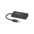 StarTech 3 Port USB 3.0 Hub, W/ GbE, Portable 2Yr